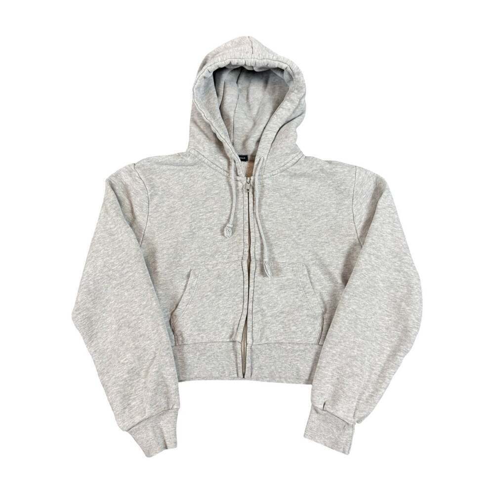 Brandy Melville Cropped Heather Gray Zip Up Hoodie One Size